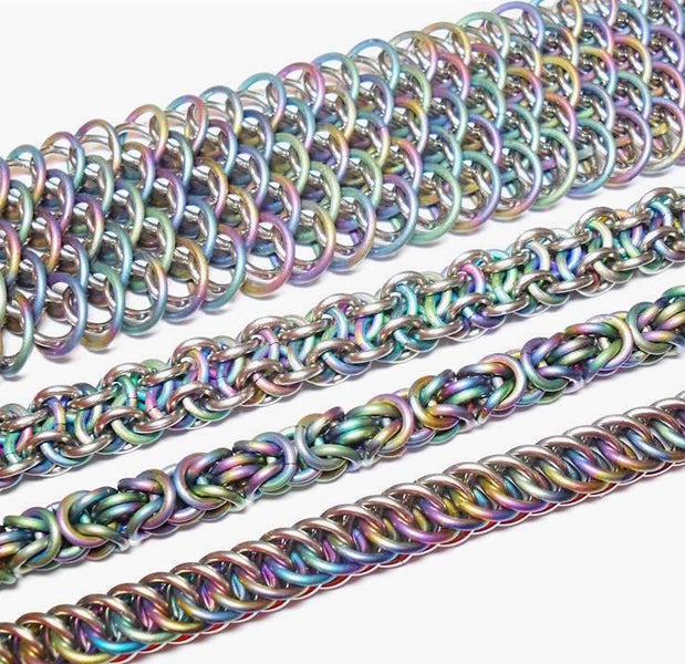 Bright colourful square wire chainmaille bracelet, JPL weave