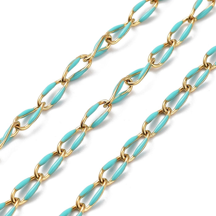 9mm x 4mm Turquoise Oval Link Chain - Base Metal and Enamel***