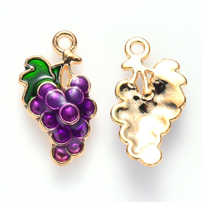 10mm x 17mm Purple Grape Charm - Enamel and Base Metal