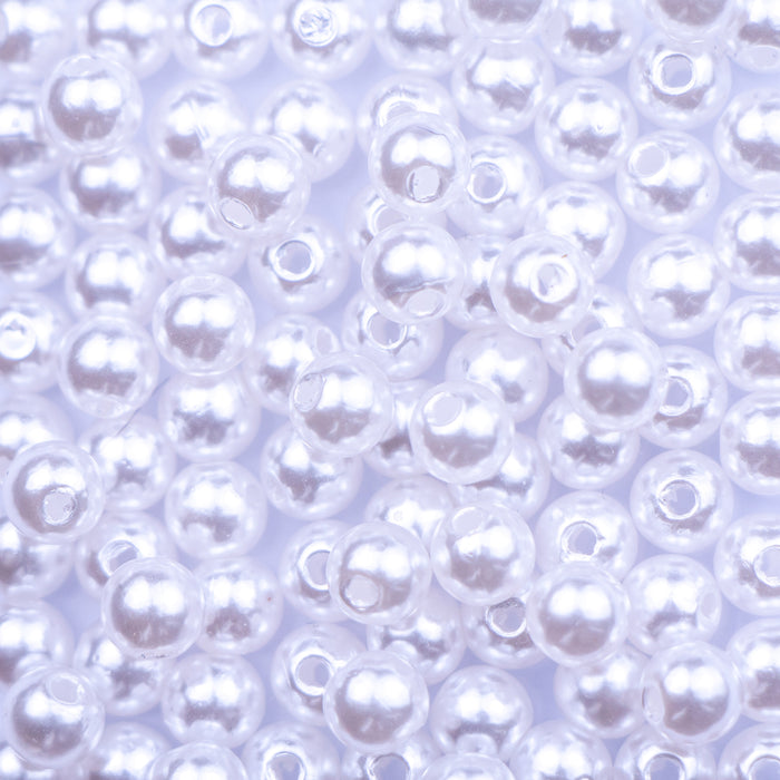 6mm Acrylic Round Beads - White Pearl