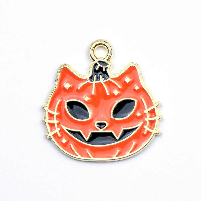 20mm x 20.5mm Pumpkin Cat Charm - Enamel and Base Metal***