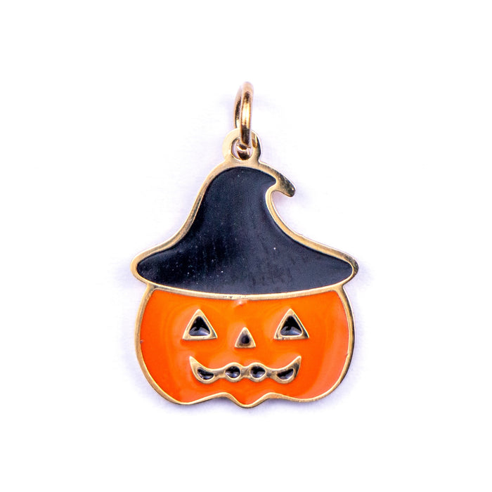 12mm x 14mm Jack-O'-Lantern Charm - Enamel and Gold Plated Stainless Steel***