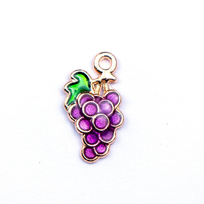 10mm x 17mm Purple Grape Charm - Enamel and Base Metal