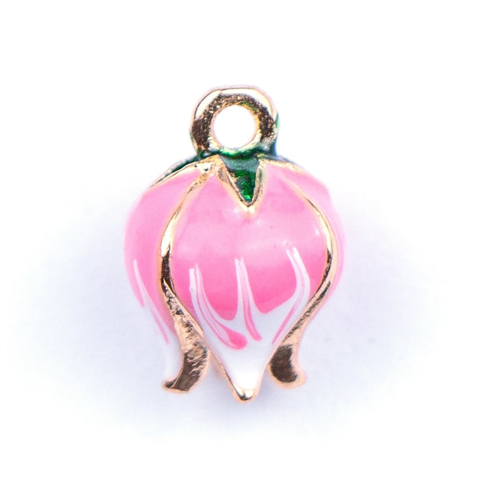 9mm x 13mm Pink Lantern Flower Charm - Enamel and Base Metal