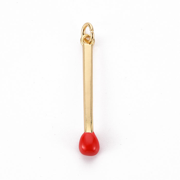 4.5mm x 30mm Red Matchstick Charm - Enamel and Base Metal