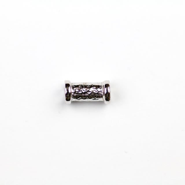 Hammered Tube Bead - Rhodium Plate